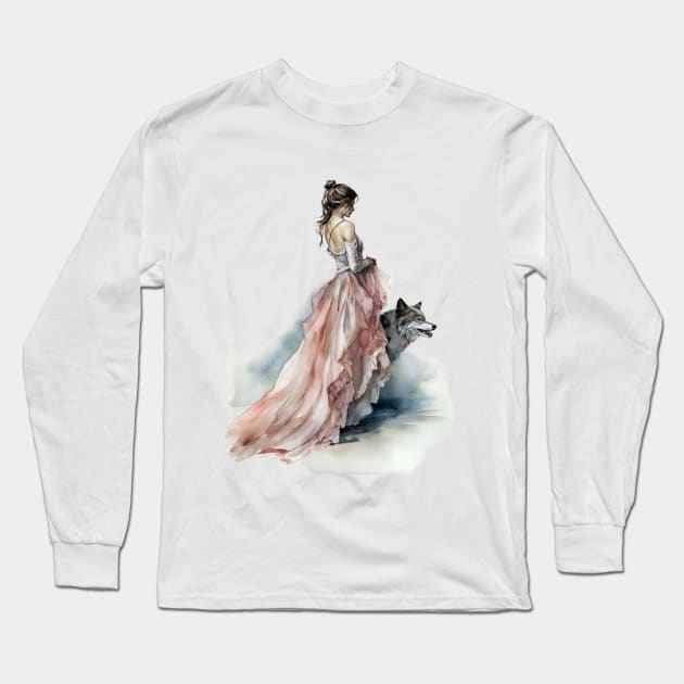 Woman with wolf Long Sleeve T-Shirt by Salogwyn